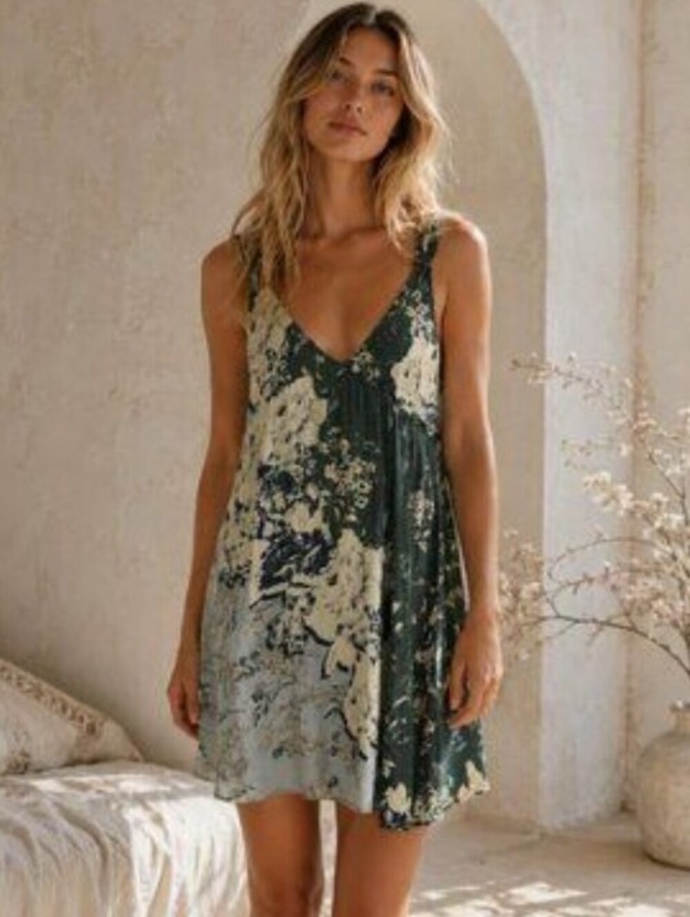 Intimately Free People Evergreen and Cream Marsha Slip Mini Dress - Size - XS